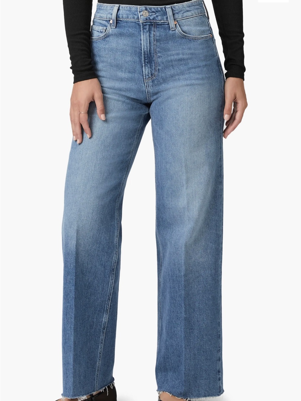 Paige Anessa High Waist Raw Hem Wide Leg Jeans in Archives
